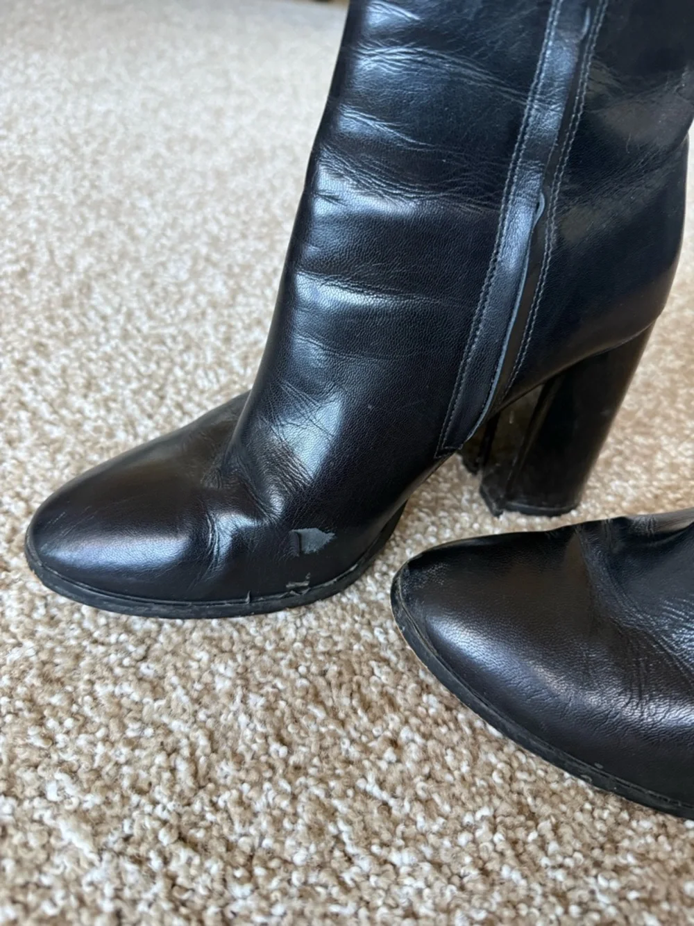 Coach Black Leather Block Heel Ankle Boots